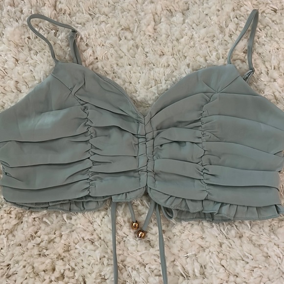 Teal cropped Tank top lace back with gold detail - Picture 1 of 2